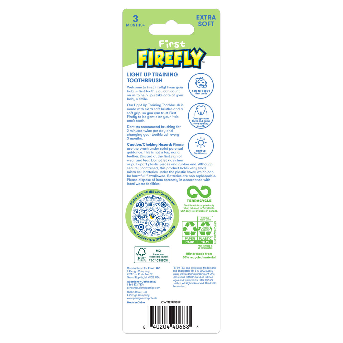 First Firefly Peppa Pig Light Up Timer Toothbrush with Extra Soft Bristles