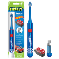 Firefly Sonic Hot Wheels Toothbrush with USB Charging and Antibacterial Cover, Ages 3+