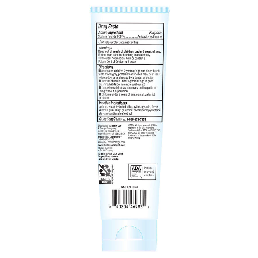 Firefly Kids Anti-Cavity Natural Fluoride Toothpaste, Sonic the Hedgeh
