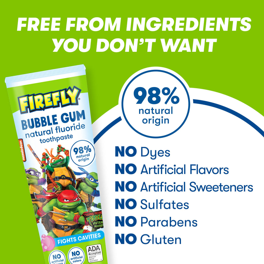 Firefly Kids Anti-Cavity Natural Fluoride Toothpaste, TMNT, Bubble Gum Flavor, ADA Accepted