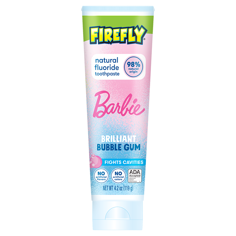 Firefly Kids Anticavity Natural Fluoride Toothpaste, Barbie, Bubble Gum Flavor