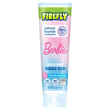 Firefly Kids Anticavity Natural Fluoride Toothpaste, Barbie, Bubble Gum Flavor