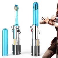 Firefly Star Wars Blue Lightsaber toothbrush and cap and Rey holding a lightsaber