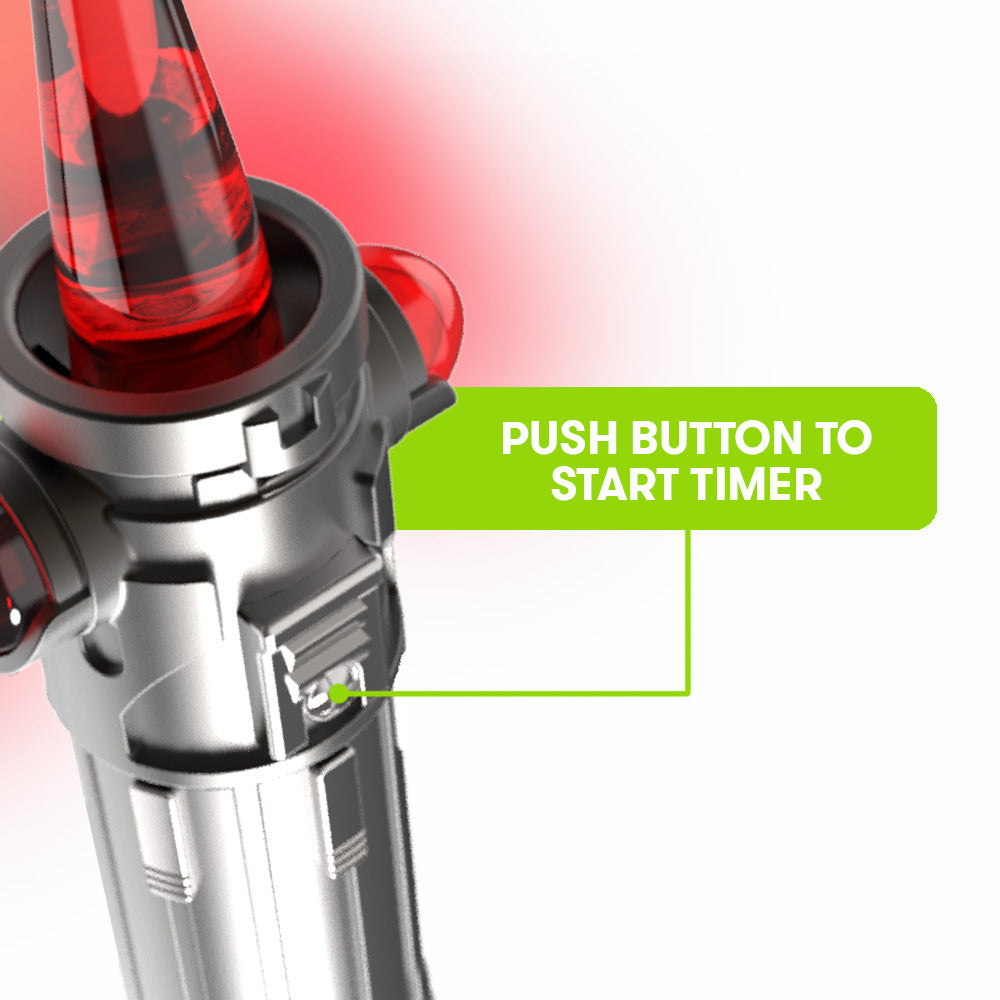  Close up of Firefly Star Wars Red Lightsaber toothbrush, Push button to start timer