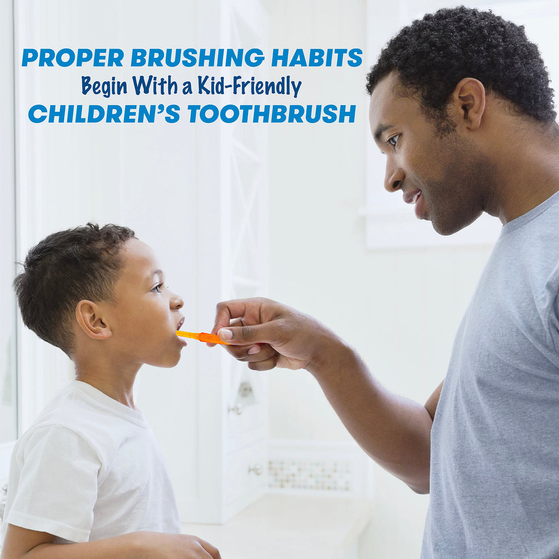 Father brushing child&