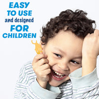 Child holding flosser. Easy to use and designed for children