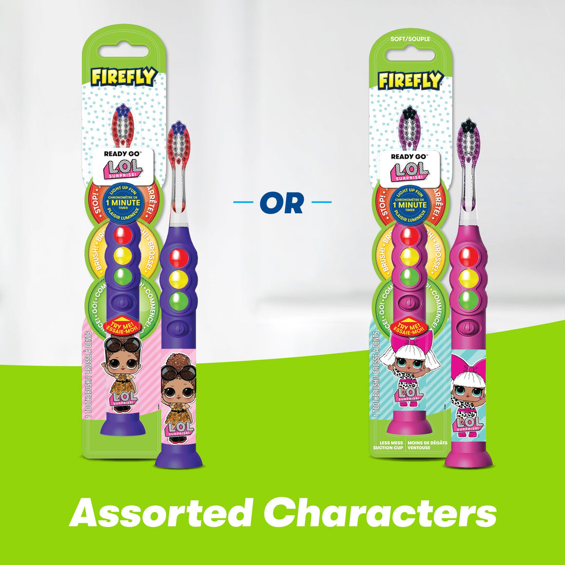 Firefly Ready Go L.O.L. SURPRISE! Light Up Timer Toothbrush, Purple or Pink, Assorted Characters