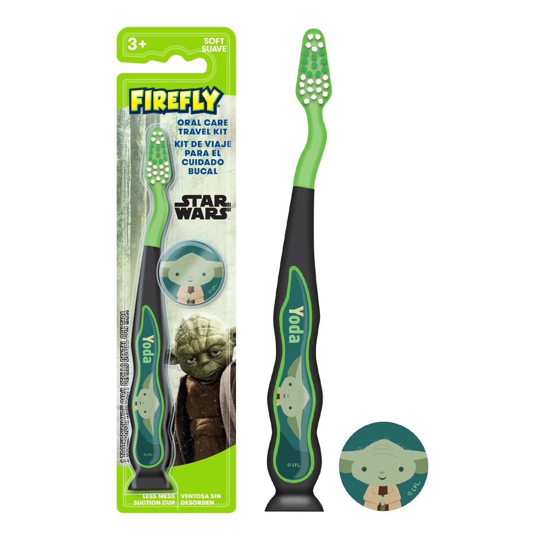 Firefly Kids Star Wars Travel Kit, Soft Bristled Toothbrushes, Ages 3+, 1 Count (Character May Vary), Yoda