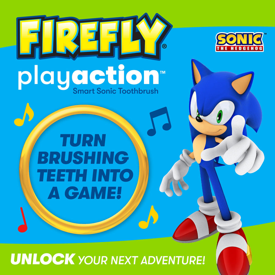 Sonic the Hedgehog character. Firefly Play Action Smart Sonic Toothbrush. Turn brushing teeth into a game, unlock your next adventure
