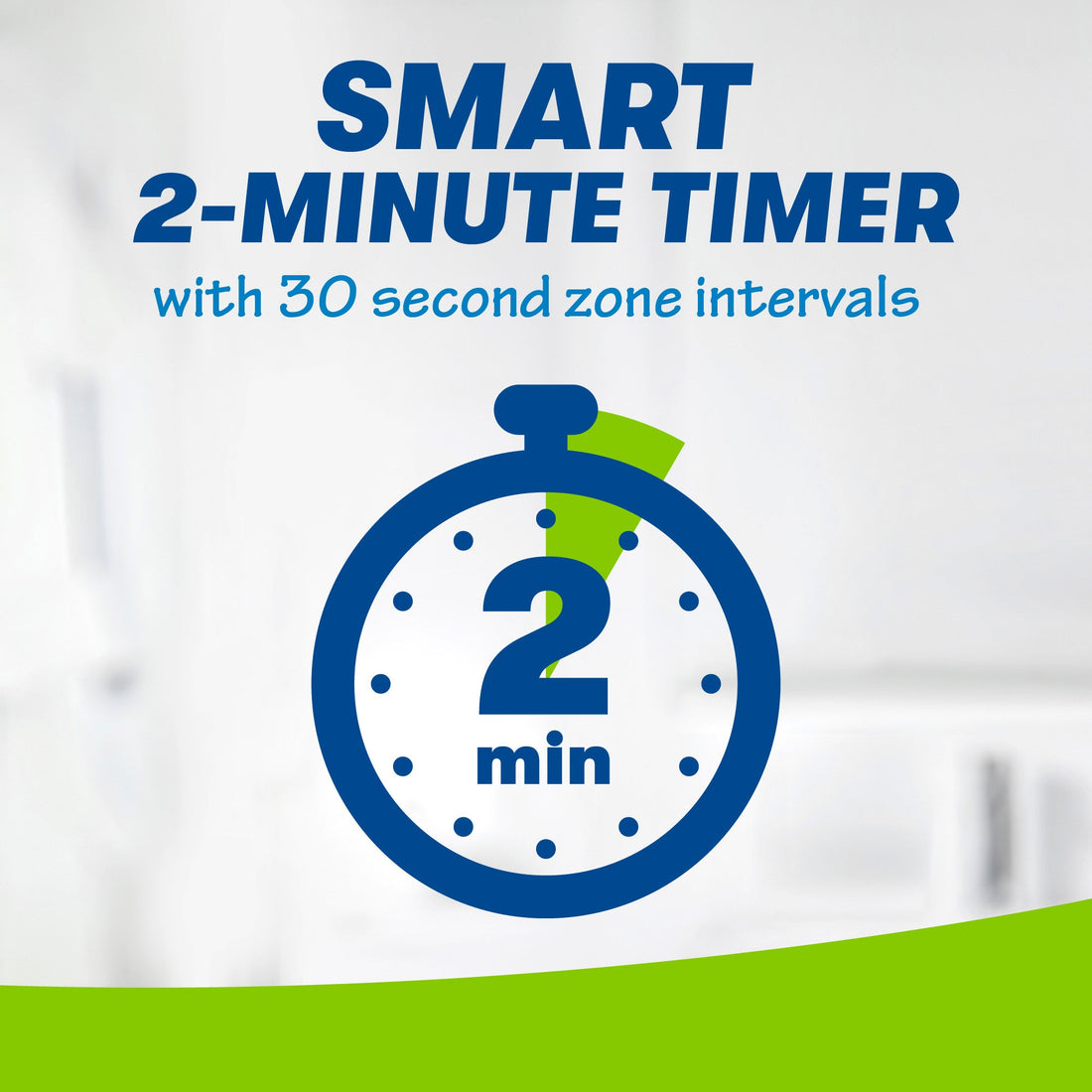 Icon of a watch displaying 2 min, SMART 2-minute timer with 30 second zone intervals