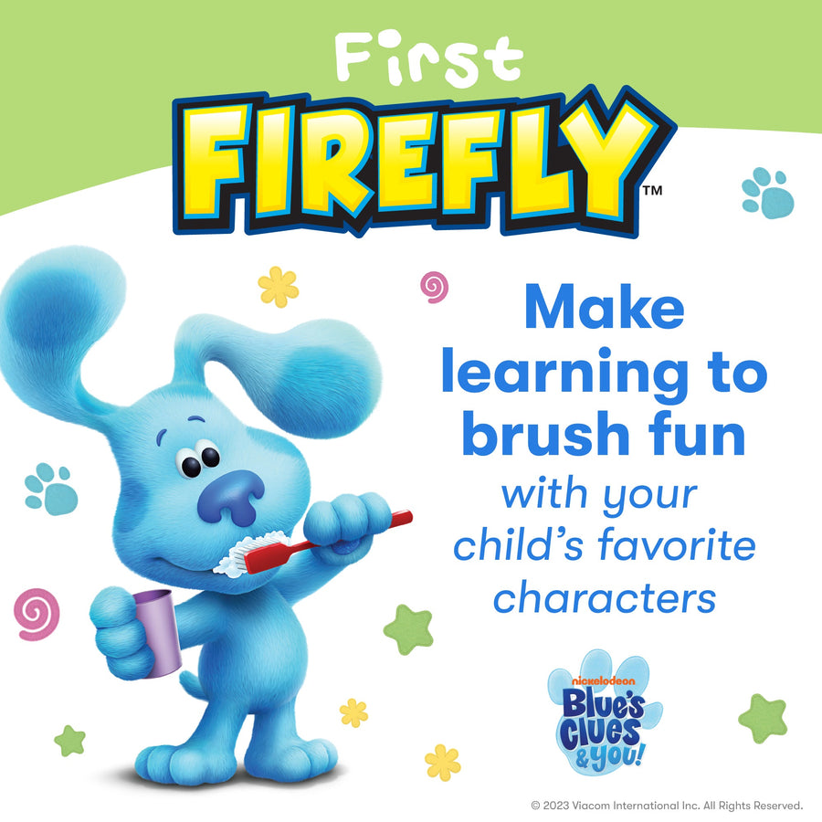 Character Blue from Blue's Clues brushing teeth, Make learning to brush fun with your child's favorite characters