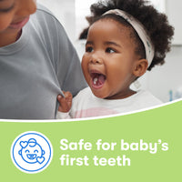 Baby with mouth open, Safe for baby's first teeth