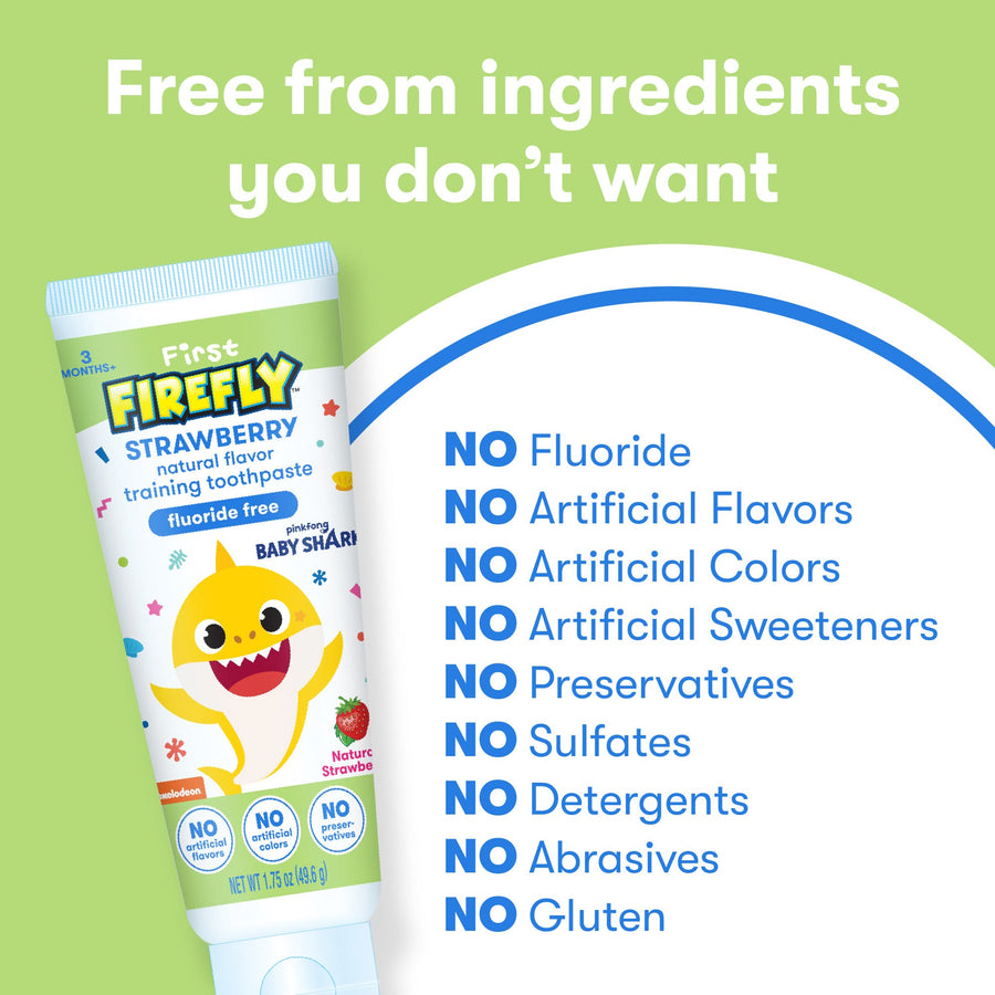 Firefly Toothpaste Logo First Firefly Baby Shark Training Kit, Light Up Toothbrush and Natural