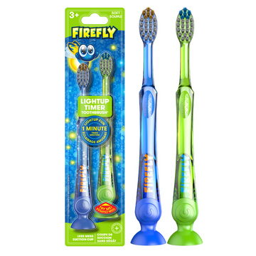 Firefly Light Up Timer Toothbrush, Premium Soft Bristles, 2 Count, Blue, Green