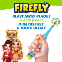 Rainbow High Characters, Clean N' Protect toothbrush in a child's hand. Blast away plaque and help prevent gum disease and tooth decay
