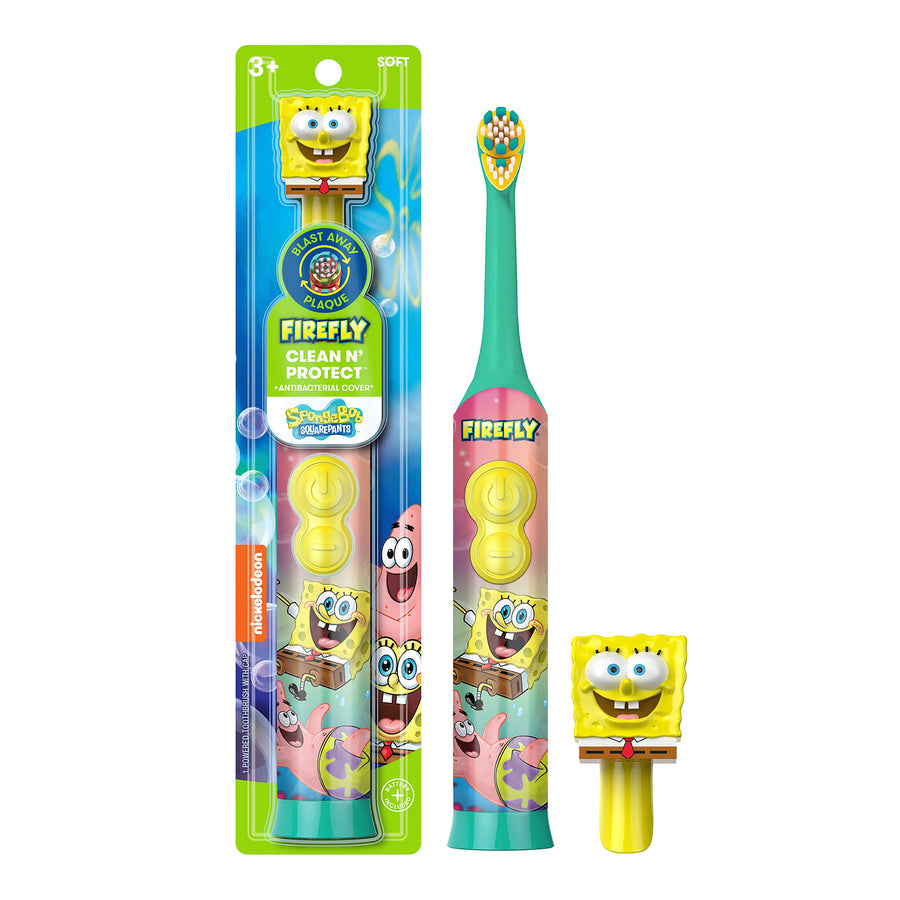 Firefly Clean N' Protect SpongeBob SquarePants Battery Powered Toothbrush With 3D Antibacterial Cover