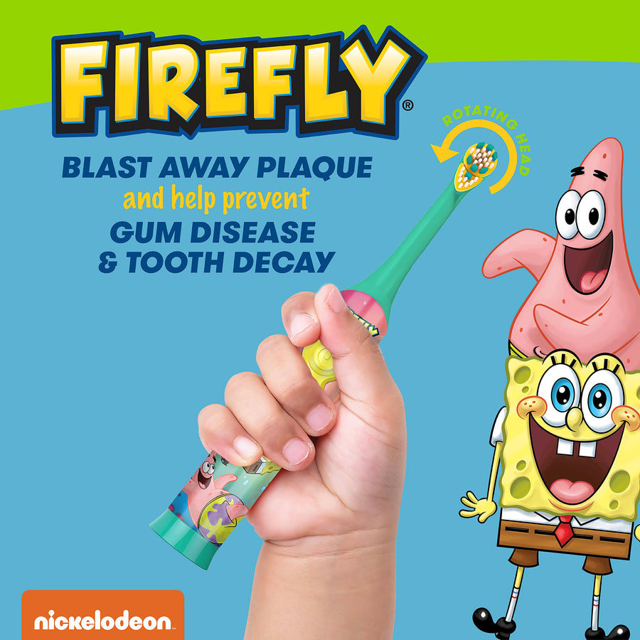  Child holding Firefly Clean N' Protect SpongeBob Square Pants Toothbrush. Blast away plaque and help prevent gum disease and tooth decay