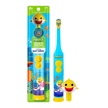 Firefly Clean N' Protect Baby Shark Battery Powered Toothbrush With 3D Antibacterial Cover